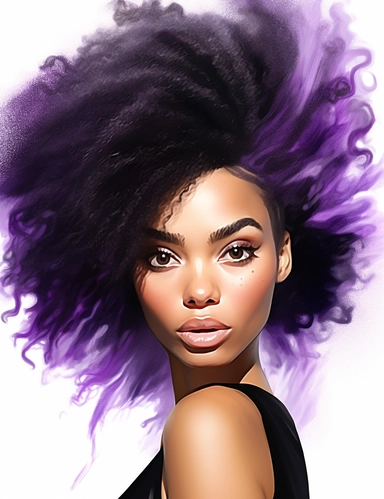 realistic portrait African American woman with Violet Eyes and high hairstlye, style: sparklecore, clipart, white background, 32k