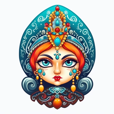 an evil woman in a russian traditional dress royaltyfree clipart, in the style of adorable toy sculptures, distinctive noses, colorful graffiti-like, babycore, elaborate, made of crystals, pattachitra