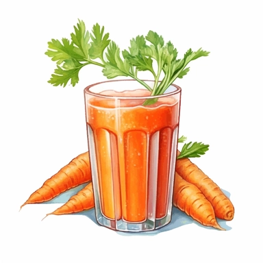 Carrot ginger juice logo watercolor,simple Watercolor, hyper realistic, white background, white margins, 16k, ultra detailed clipart, cut out image, hand - drawn, whimsical manhwa style, ultra HD, sharp and clean art
