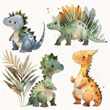 Watercolor dinosaurs clipart neutral baby boy clip art dino nursery deco no text