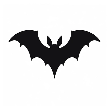 Halloween bat, black and white silhouette icon, clipart style, white background, thick lines, vector, simple design, flat colour, solid colour, halloweencore