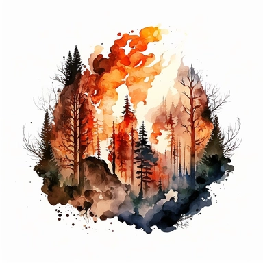 watercolor clipart of forest fire white background
