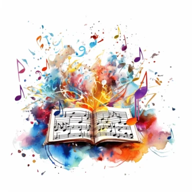 watercolor music book , notes digital clipart on white background
