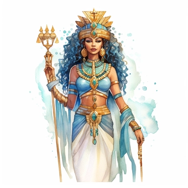 Watercolor Fantasy Ancient Egypt ethnic Goddess Clipart, white background