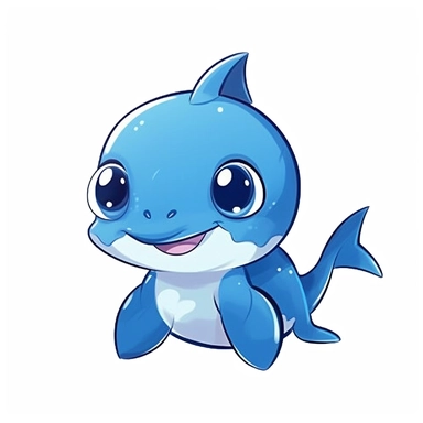 Realistic baby cute shark clipart, simple, blue, white, isolated on white background, 2D, cartoon style, jouicy color, 4k