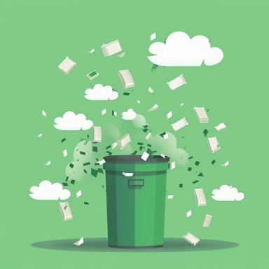 cloud waste clouds computer server database green-money icons falling into single trash can clip art vector illustration 8k