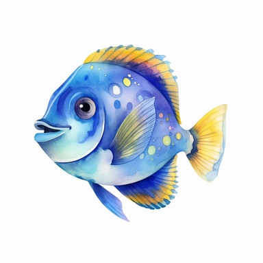 watercolor, clipart, white background, animated shape, dory fish, realistic, happy
