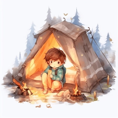 watercolor, Flashlight for camping png Full body realistic cartoon in 32K UHD cute. 15 cm thick outline. Black color. There was no shadow on the ground. 8k with realistic watercolors and detailed illustrations. PNG clipart, transparent white background
