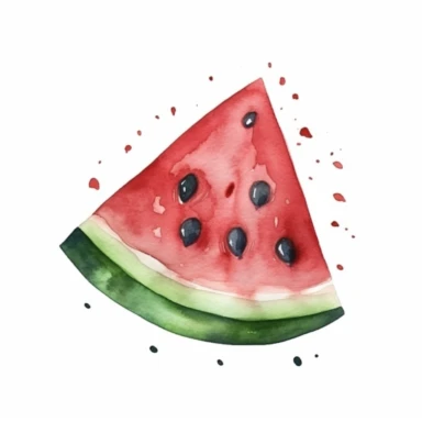 Watercolor A juicy watermelon slice with seeds clipart, Minimalist, bright colors, isolated white background, 8k