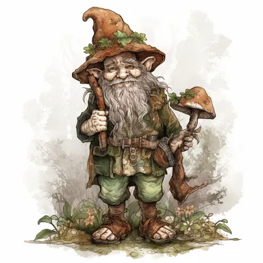 a clipart in the style of Cicely Mary Barker of a cute leprechaun in a magical northern forest, painterly look, renaissance colors, isolated white background