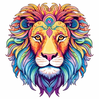 vector art of a lion illustration, vivid colors, colorful, pastel cute colors, Sublimation Clipart ,Cartoon,hyper realistic, intricate detail, illustration style,high solution,on the white background