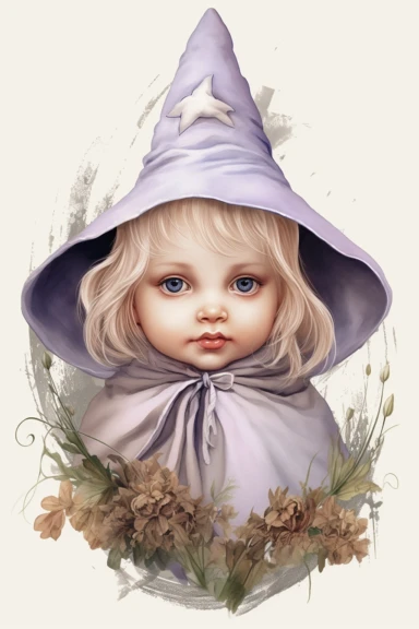 clipart, realistic newborn witch, pastel colors, vintage style