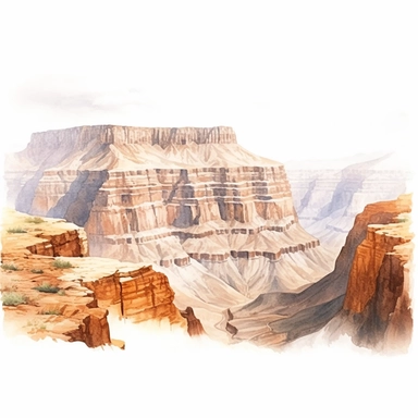 vast panoramic view, full view, illustration clipart, soft watercolor, beautiful grand canyon landscape, sharp focus, high detail, romantic, fantasy, ethereal, transparent background