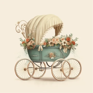 CLIPART, cute, boho, vintage baby carriage illustration, newborn, nursery, maternity, texture