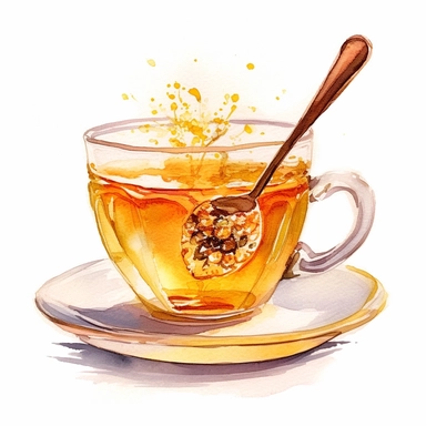 whimsical watercolour clip art honey tea in a glass cup and saucer