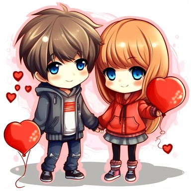 create some anime style clipart. make them meaning love kiddie style no background