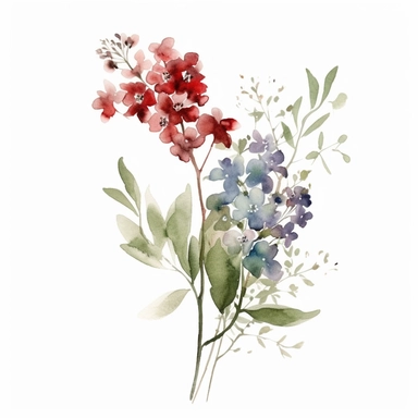 small red flower bouquet, delicate red flower, elegant, in the style of watercolor painting, etsy clipart, marriage flower clipart, white background, red flowers