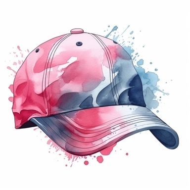 watercolour illustration baseball cap pink themed colours, highly detailed, clipart, white background, contour, clear outline