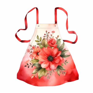 watercolor clipart of a apron, pretty and cute, vintage homely vibes, isolated on white background