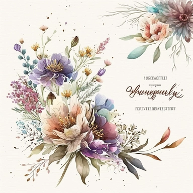 Wildflower Clipart Watercolor Floral Wedding Spring Flowers Premade Corner Arrangement. Bachelorette party, pink, blue, purple and brown pastel colors on white background FOR GIFT CARD, WEDDING INVITATIONS