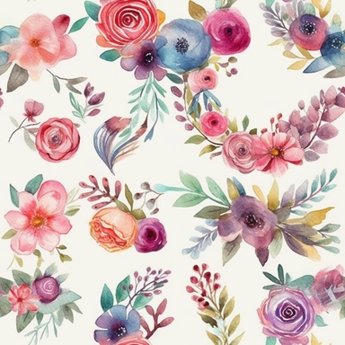Design a set of watercolor-style digital cliparts specifically for wedding and event decorations. The cliparts should include elements such as flowers, garlands, wreaths, ribbons, and romantic symbols like hearts and doves. Consider various color palettes and styles to cater to both traditional and modern weddings and events. The cliparts should be versatile and suitable for use in invitations, save-the-date cards, menu cards, table cards, seating charts, and other decorative elements