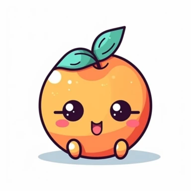 cute clipart icon of nectarine, kawaii, anime style, in white background, soft color blending, rounded