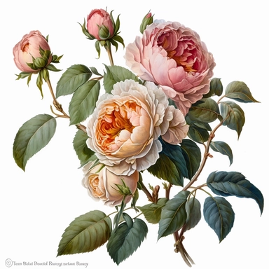realistic hand painted watercolor of a boquet of david austin english roses, clean white background, clipart