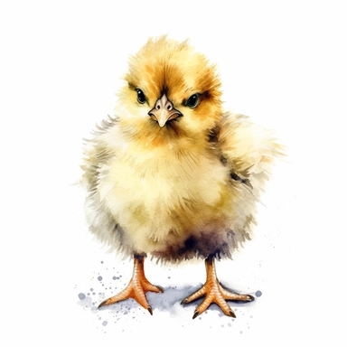 a cute watercolor baby chick ruffling its feathers, clipart on white background