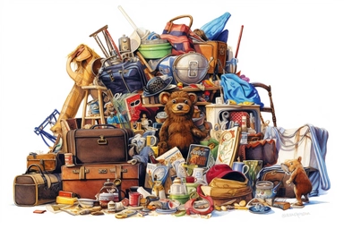 rummage+sale , highly detailed, isolated on white, clipart,