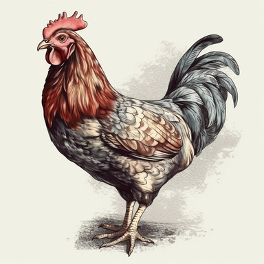 chicken, retro style, isolated on a white background, vector, realistic, hd, clipart, casting no shadow