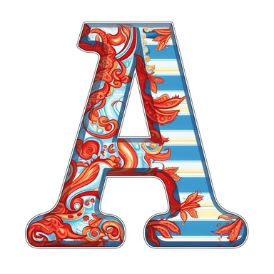 isolated flat clipart on a white background of a cute letter A on a blue background and red horizontal stripes tshirt design graphic, in the style of daniel f. gerhartz, transcendent, nikon d850, art of burma, captures the essence of nature, in the style of organic forms and patterns, expansive skies, hyper-detailed illustrations, i can't believe how beautiful this is, lively colors