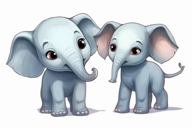 cute baby elephant playing with its sibling Clipart, On White Background, Spaced out, Vector Graphic,