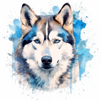 husky dog clipart water color