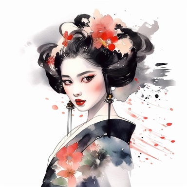 watercolor style, geisha clipart, isolated on white background, 4K
