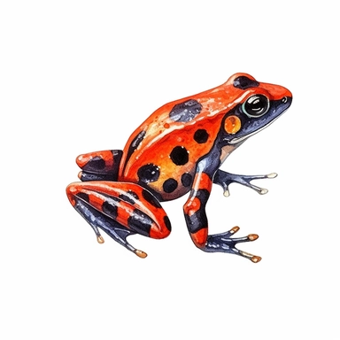 poison dart frog realistic full body clipart + white background + watercolor style