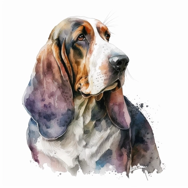 a watercolor painting of a Basset Hound, clipart, white background