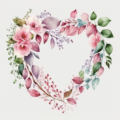 Watercolor Valentine, Valentine clipart, Heart clipart, Valentine PNG, Love clipart, Valentineday clipart, Heart wreath, Pink clipart, on white background