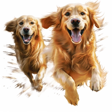 Golden Retriever two dog clipart, running away, running