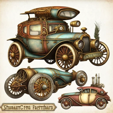 Steampunk Cars Clipart - fantasy clip art graphics and collage sheets for altered art or junk journals
