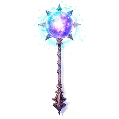 Design a captivating clipart image of a legendary staff against a pristine white background. The staff should have a radiant crystal orb crowning it, adorned with ancient runes and symbols. Let the staff emit a soft, pulsating glow to represent the wielder's magical prowess.