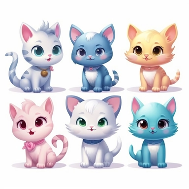 Cute cartoon kittens, emoticons, Sublimation, Clipart, white background, Vector, Isolated, High Resolution