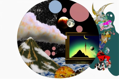 round, winamp skin, raining outside the window, ( collage ), fairy wings, buggy, bloomy, bad dream, chimney, kawaii colors, it is flying through space, clipart person followed by a shadow made of lava The solar system neatly organized in an artistic way a computer screen with a mountain in the background, by Torii Kiyomasu, tumblr, computer art, pastel goth aesthetic, space color scheme, , philosophical splashes of colors, instagram art, various windows open on desktop, graphic design software, 