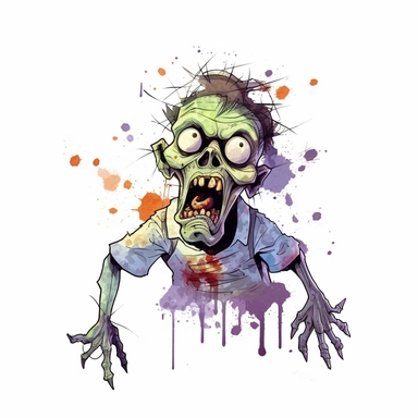 mystical horror cartoon watecolor halloween zombie clipart, hd 4k, detailed, focused, isolated on white background