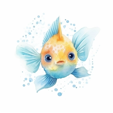a cute baby angelfish clipart with watercolor illustration,full body shot,8k,etsy style, white background