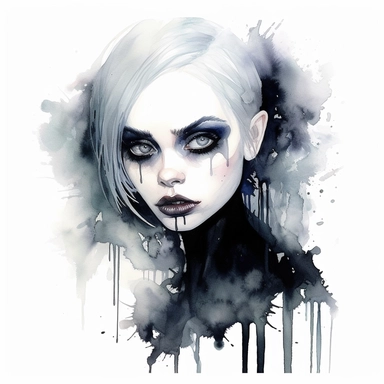 An intricate watercolor of goth. watercolor, white background, clipart, ultra high detail, ultrarealistic
