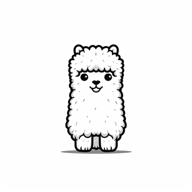 a simple black line drawn cute alpaca, simple clipart, isolated on white background, hd