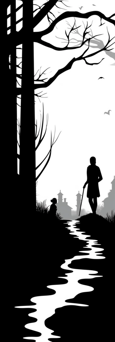 black and white silhouette of a simple terrifying halloween scene, clipart style, white background, thick lines, vector, simple design, flat colour, solid colour, halloweencore