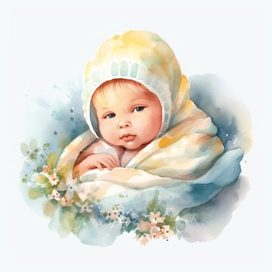 Watercolor cute new born baby on a cute blanket, clipart, singel clipart, High resolution, 8k