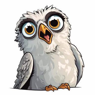 a bird, great potoo, funny, cute, meme, cartoon clipart, vector, bold line, white isolated background, high definition
