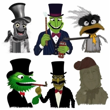 a set of black line clipart inspired by zombie wars and eat the rich and income inequality and class warfare and evil muppets and retro rubber hose style animation